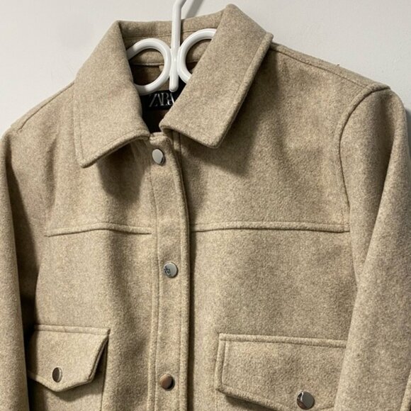 Zara Soft Camel Cropped Jacket Size L — Button Front with Flap Pockets - Picture 7 of 9